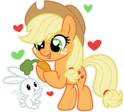 Size: 933x840 | Tagged: safe, artist:lupulrafinat, angel bunny, applejack, earth pony, pony, carrot, chibi, cowboy hat, cute, food, hat, jackabetes, plushie, stetson