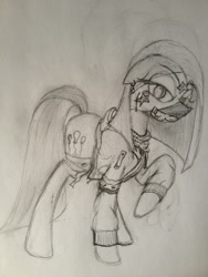 Size: 2448x3264 | Tagged: safe, artist:syntheticearth, pinkie pie, earth pony, pony, bandage, clothes, face paint, female, free syrian army, hoodie, mare, monochrome, piercing, pinkamena diane pie, sketch, solo, syria