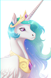 Size: 600x917 | Tagged: safe, artist:badass-doctor, princess celestia, alicorn, pony, chromatic aberration, ethereal mane, female, hoers, jewelry, mare, necklace, regalia, simple background, solo, sparkles, white background