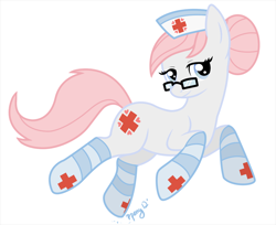 Size: 708x578 | Tagged: safe, artist:papercutpony, nurse redheart, clothes, glasses, simple background, socks, solo, striped socks