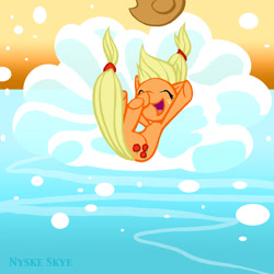 Size: 900x900 | Tagged: safe, artist:nyskeskye, applejack, earth pony, pony, solo, splash, water