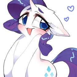 Size: 768x768 | Tagged: safe, artist:lavender_1227, rarity, pony, unicorn, blushing, cute, female, floppy ears, heart, mare, raribetes, simple background, solo, white background