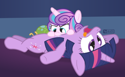 Size: 1040x640 | Tagged: safe, artist:dm29, princess flurry heart, twilight sparkle, twilight sparkle (alicorn), whammy, alicorn, pony, a flurry of emotions, aunt and niece, auntie twilight, cute, drool, female, flurrybetes, funny, julian yeo is trying to murder us, nibbling, nom, playing dead, pure unfiltered evil, teeth, the tables have turned, tongue out, tummy buzz, twiabetes