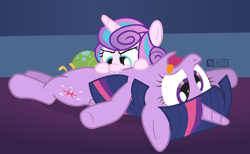 Size: 1040x640 | Tagged: safe, artist:dm29, princess flurry heart, twilight sparkle, twilight sparkle (alicorn), whammy, alicorn, pony, a flurry of emotions, aunt and niece, auntie twilight, cute, drool, female, flurrybetes, flurrysass, funny, julian yeo is trying to murder us, nibbling, nom, playing dead, primal, teeth, the tables have turned, tongue out, tummy buzz, twiabetes