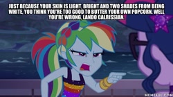 Size: 600x337 | Tagged: safe, derpibooru import, edit, edited screencap, screencap, rainbow dash, sci-twi, twilight sparkle, better together, equestria girls, spring breakdown, caption, image macro, memeful.com, text, the boondocks