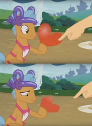 Size: 1356x1848 | Tagged: safe, edit, edited screencap, screencap, twisty pop, pony, forever filly, balloon, boop, boop edit, deflation, finger, hand, heart balloon, moral event horizon, pure unfiltered evil, screencap comic