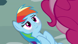 Size: 1280x720 | Tagged: safe, derpibooru import, edit, edited screencap, screencap, pinkie pie, rainbow dash, earth pony, pegasus, pony, pinkie pride, blushing, implied lesbian, implied pinkiedash, implied shipping, lidded eyes