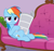 Size: 400x376 | Tagged: safe, derpibooru import, screencap, rainbow dash, pegasus, pony, spoiler:deep tissue memories, cropped, deep tissue memories, newspaper, reclining, sofa, solo