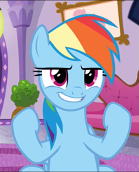 Size: 589x728 | Tagged: safe, derpibooru import, screencap, rainbow dash, pegasus, pony, spoiler:deep tissue memories, confident, cropped, deep tissue memories, flexing, smiling, solo