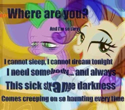 Size: 817x720 | Tagged: safe, edit, screencap, rarity, spike, dragon, pony, unicorn, bed, blink-182, deep fried meme, meme, text, tired