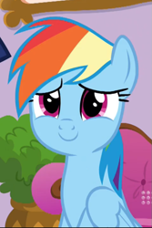 Size: 513x769 | Tagged: safe, derpibooru import, screencap, rainbow dash, pegasus, pony, spoiler:deep tissue memories, spoiler:mlp friendship is forever, cropped, cute, dashabetes, deep tissue memories, smiling, solo