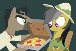 Size: 1212x816 | Tagged: safe, artist:hyolark, daring do, doctor caballeron, pony, food, pineapple, pineapple pizza, pizza, pure unfiltered evil, sweat, tied up, torture