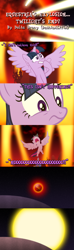 Size: 1024x3456 | Tagged: safe, artist:dashiemlpfim, derpibooru import, twilight sparkle, twilight sparkle (alicorn), alicorn, pony, dragon ball z, explosion, female, mare, parody