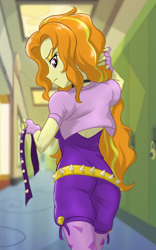 Size: 660x1060 | Tagged: safe, artist:ta-na, adagio dazzle, equestria girls, ass, canterlot high, clothes, female, hallway, long hair, looking back, loose hair, solo