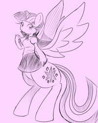 Size: 2000x2500 | Tagged: safe, artist:rougebat, derpibooru import, twilight sparkle, twilight sparkle (alicorn), alicorn, anthro, unguligrade anthro, lineart, monochrome, pixiv, solo