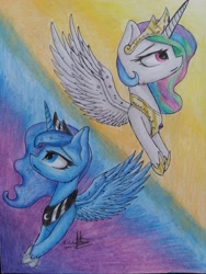 Size: 3096x4128 | Tagged: safe, artist:ironbeastz, princess celestia, princess luna, alicorn, pony, bust, portrait, traditional art