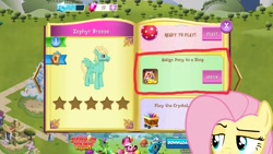 Size: 1280x720 | Tagged: safe, screencap, fluttershy, zephyr breeze, pegasus, pony, game, gameloft