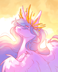 Size: 1024x1269 | Tagged: safe, artist:riressa, princess celestia, alicorn, pony, eyes closed, female, horn, mare, solo, sunlight, wings