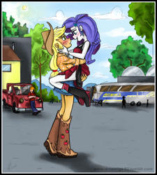 Size: 817x906 | Tagged: safe, artist:vago-xd, applejack, big macintosh, rarity, fanfic:a school crush, equestria girls, bus, fanfic, fanfic art, female, lesbian, rarijack, shipping, truck