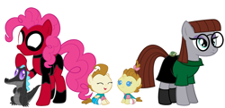 Size: 2900x1400 | Tagged: safe, artist:red4567, boulder (pet), gummy, maud pie, pinkie pie, pound cake, pumpkin cake, pony, baby, baby pony, clothes, costume, daria, daria morgendorffer, deadpool, godzilla, godzilla (series), halloween, leaf stone, nightmare night, pinkiepool, pokémon, rugrats, simple background