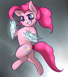 Size: 1200x1350 | Tagged: safe, artist:captainpudgemuffin, pinkie pie, earth pony, pony, 4chan, bipedal, crystal, drawthread, earth pony magic, gauntlet, smiling, solo