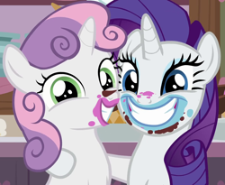 Size: 880x720 | Tagged: safe, screencap, rarity, sweetie belle, pony, unicorn, forever filly, cropped, cute, diasweetes, female, rarara, raribetes, siblings, sisters, smiling