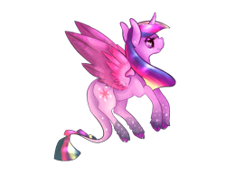 Size: 1061x821 | Tagged: safe, artist:apisi, derpibooru import, twilight sparkle, twilight sparkle (alicorn), alicorn, classical unicorn, pony, cloven hooves, female, leonine tail, mare, rainbow power, solo