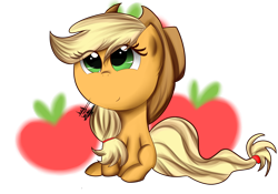 Size: 1280x896 | Tagged: safe, artist:scarlett-letter, applejack, earth pony, pony, apple, cute, fanart, food, hat, simple background, solo