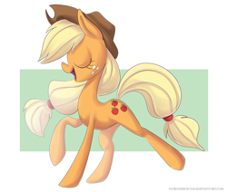 Size: 907x768 | Tagged: safe, artist:patronessofchaos, applejack, earth pony, pony, applejack's hat, blonde, blonde mane, blonde tail, female, mare, orange coat, solo