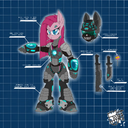 Size: 1200x1200 | Tagged: safe, artist:sanyo2100, pinkie pie, earth pony, pony, robot, armor, pinkamena diane pie, solo, technology