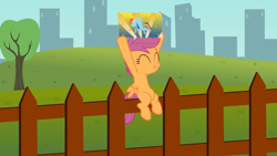 Size: 1246x701 | Tagged: safe, artist:agrol, derpibooru import, rainbow dash, scootaloo, pegasus, pony, art, cheering, cute, cutealoo, everypony plays sports games, female, fence, filly, mare, tree