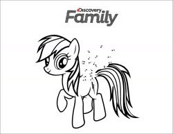 Size: 1650x1275 | Tagged: safe, artist:discoveryfamily, derpibooru import, rainbow dash, pegasus, pony, connect the dots, discovery family, discovery family logo, monochrome, official, simple background, solo, white background