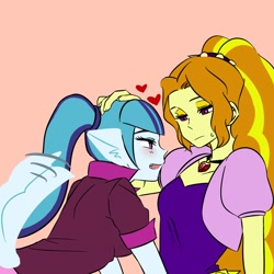 Size: 1000x1000 | Tagged: safe, artist:raika0306, adagio dazzle, sonata dusk, cat, equestria girls, behaving like a cat, blushing, caress, cat ears, catgirl, cute, female, heart, lesbian, shipping, sonagio, sonyata dusk, tail