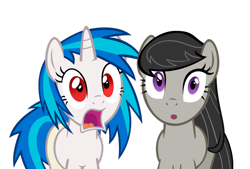 Size: 900x610 | Tagged: safe, dj pon-3, octavia melody, vinyl scratch, earth pony, pony, reaction image, red eyes, wrong eye color