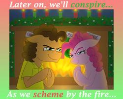 Size: 1800x1450 | Tagged: safe, artist:crazynutbob, derpibooru import, cheese sandwich, pinkie pie, earth pony, pony, berries, candle, candlelight, clothes, devious, devious smile, evil grin, fire, fireplace, grin, hearth's warming, narrowed eyes, plotting, pure unfiltered evil, rubbing hooves, smiling, song parody, stockings