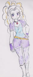 Size: 640x1488 | Tagged: safe, artist:orochivanus, adagio dazzle, equestria girls, blushing, hand on hip, looking at you, simple background, solo, traditional art