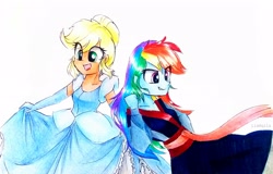 Size: 3620x2322 | Tagged: safe, artist:liaaqila, derpibooru import, applejack, rainbow dash, equestria girls, cinderella, clothes, commission, cosplay, costume, cute, dashabetes, disney, disney princess, dress, evening gloves, gloves, gown, jackabetes, long gloves, mulan