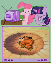 Size: 596x740 | Tagged: safe, derpibooru import, pinkie pie, twilight sparkle, earth pony, pony, dead, dragon ball z, exploitable meme, facehoof, meme, mixed reactions, obligatory pony, tv meme, yamcha, yamcha's death pose