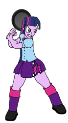 Size: 443x798 | Tagged: safe, derpibooru import, twilight sparkle, equestria girls, angry, frying pan, gritted teeth, solo