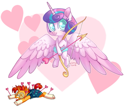 Size: 2221x1913 | Tagged: dead source, safe, artist:sl0ne, princess flurry heart, sunburst, alicorn, pony, abuse, arrow, baby, baby pony, bow (weapon), colored pupils, cupid, cute, dead, death, diaper, evil flurry heart, eye clipping through hair, female, filly, flurrybetes, glasses, grimcute, heart, holiday, male, moral event horizon, murder, pure unfiltered evil, simple background, smiling, stallion, sunburst abuse, valentine's day, white background, x eyes, you monster