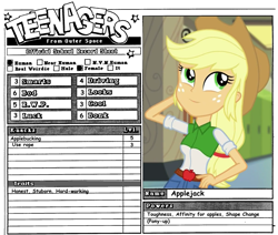 Size: 1043x885 | Tagged: safe, applejack, equestria girls, reference sheet, rpg, teenagers from outer space