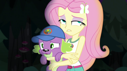 Size: 1280x720 | Tagged: safe, screencap, fluttershy, spike, spike the regular dog, dog, equestria girls, legend of everfree, faic