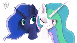 Size: 3840x2160 | Tagged: safe, artist:ganighost, princess celestia, princess luna, alicorn, pony, :p, colored, digital art, female, silly, simple background, sisters, tongue out, white background