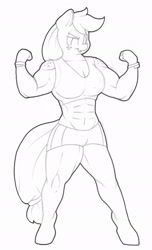 Size: 1169x1920 | Tagged: safe, artist:zacharyisaacs, applejack, anthro, applejacked, buff, exercise, monochrome, muscles, solo, traditional art