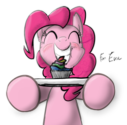 Size: 1024x1007 | Tagged: safe, artist:f1r3w0rks, pinkie pie, earth pony, pony, birthday, blushing, cupcake, food, rainbow cupcake, simple background, solo, white background