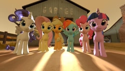 Size: 1024x576 | Tagged: safe, artist:mrdiscord, derpibooru import, applejack, fluttershy, pinkie pie, rainbow dash, rarity, twilight sparkle, earth pony, pegasus, pony, unicorn, 3d, gmod, mane six