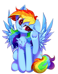 Size: 3139x3955 | Tagged: safe, artist:mite-lime, derpibooru import, rainbow dash, pegasus, pony, behaving like a dog, chest fluff, cute, dashabetes, ear down, ear fluff, ear scratch, female, floppy ears, high res, mare, scratching, simple background, sitting, solo, spread wings, transparent background, underhoof, wings