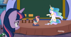 Size: 1741x907 | Tagged: safe, screencap, princess celestia, raspberry beret, twilight sparkle, twilight sparkle (alicorn), alicorn, pony, horse play, chair, crying