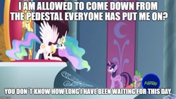 Size: 888x499 | Tagged: safe, edit, edited screencap, screencap, princess celestia, spike, twilight sparkle, twilight sparkle (alicorn), alicorn, dragon, pony, horse play, crouching, discovery family logo, excited, female, image macro, male, mare, meme, spread wings, trio, wings