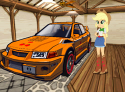 Size: 1064x781 | Tagged: safe, applejack, equestria girls, auto modelista, car, mitsubishi, mitsubishi lancer, mitsubishi lancer evolution vi, obligatory pony